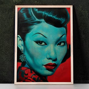 Blaue Kitsch Lady 13 Kunstdruck inspiriert von Wladimir Tretchikoff, Mid Century Modern, Kitsch Wandkunst, Wohndekor, Retro Kunst