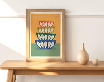 Scandi Serving Bowls Art Print Poster, Scandinavian Art Print, Nordic Art Print, Scandi Poster, Retro Art Print, Mid Century Modern Art