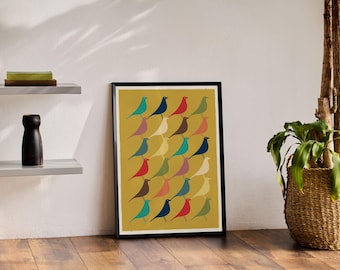 Mid Century Modern Eames Bird Poster Art Print, Mid Century Modern, Retro Wall Art, Home Decor, Retro Art, Mid Century Art, Geometric Art