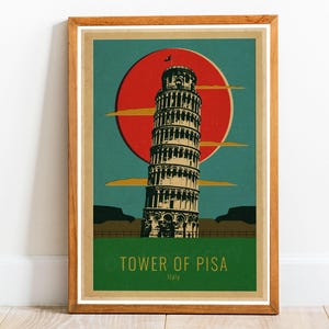 Leaning Tower of Pisa Italy Vintage 01 Travel Art Print Poster, Pisa Art Print, Pisa Poster, Pisa Travel Print, Italy Art Print