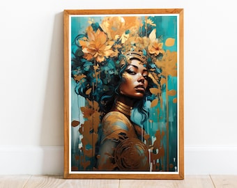 Art Nouveau African American Woman 01, plakat w stylu Art Nouveau, druk w stylu Alphonse Mucha, sztuka secesyjna, druk w stylu Art Nouveau, sztuka ścienna Nouveau