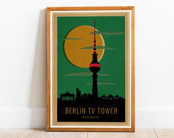 Berlin TV Tower Vintage 01 Travel Art Print Poster, Berlin Art Print, Berlin Poster, Berlin Travel Print