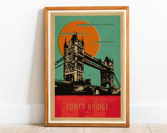 Tower Bridge London Vintage 01 Travel Art Print Poster, London Art Print, London Poster, London Travel Print, London Wall Art