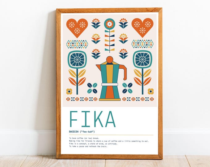 Fika Definition Print, Fika Print, Fika Quote, Nordic Wall Art, Swedish Definition Print, Scandi Print, Nordic Home Decor, Nordic Art