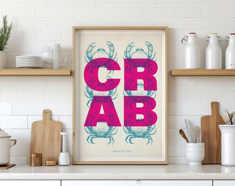 Impression cuisine crabe, affiche fruits de mer, impression cuisine, art mural cuisine, impression d'art cuisine rétro, cadeau gourmand, affiche typographie, affiche cuisine