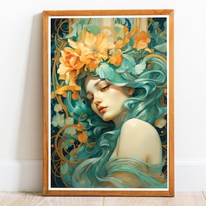 Art Nouveau Woman 04, Art Nouveau poster, Alphonse Mucha Style Print, Art Nouveau Art, Art Nouveau Print, Art Nouveau wall art, Home Decor