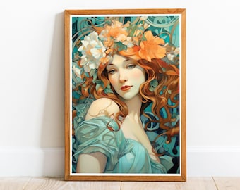 Art Nouveau Woman 12, Art Nouveau poster, Alphonse Mucha Style Print, Art Nouveau Art, Art Nouveau Print, Art Nouveau wall art, Home Decor