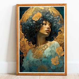 Art Nouveau African American Woman 06, Art Nouveau poster, Alphonse Mucha Style Print, Art Nouveau Art, Art Nouveau Print, Nouveau wall art
