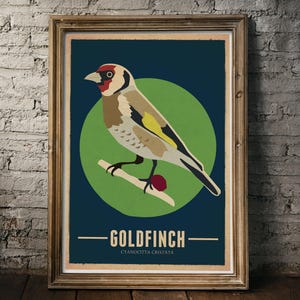 Goldfinch Bird Poster Art Print, Bird art, bird print, retro bird poster, vintage style bird print, bird wall art, bird gift, home decor
