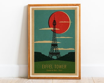 Eiffeltoren Parijs Vintage 01 reizen Art Print poster, Eiffeltoren kunstprint, Eiffeltoren poster, Parijs reizen print, Parijs kunstprint