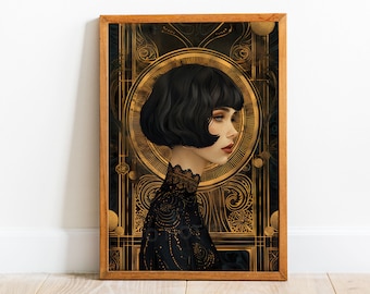 Art Deco Woman 01 Art Print, Art Deco  Print, Art Deco Wall Art, Art Deco Poster, Art Deco, Great Gatsby, 1920's Wall Art, Geometric Art