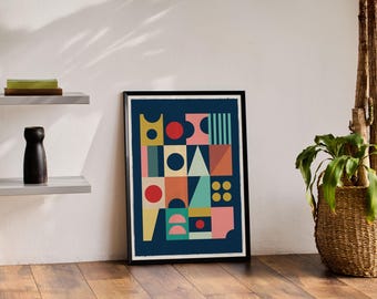 Poster con stampa artistica Mid Century Modern 04, Mid Century Modern, Arte murale retrò, Arredamento per la casa, Arte retrò, Arte di metà secolo, Arte geometrica