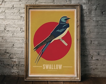 Schwalbe Poster, Vogel Kunst, Vogeldruck, Retro Vogel Poster, Vogeldruck im Vintage-Stil, Vogelwandkunst, Vogelgeschenk