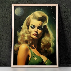 Grüne Kitsch Lady 08 Kunstdruck inspiriert von Wladimir Tretchikoff, Mid Century Modern, Kitsch Wandkunst, Home Decor, Retro Kunst