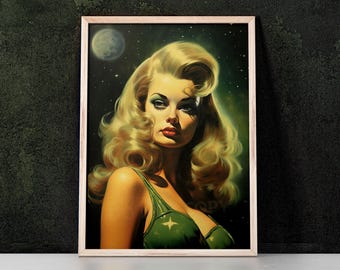 Green Kitsch Lady 08 Art Print inspirowany Vladimirem Tretchikoffem, Mid Century Modern, Kitsch Wall Art, Home Decor, Retro Art