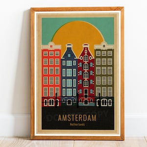 Amsterdam Netherlands Holland 01 Travel Art Print Poster, Amsterdam Art Print, Amsterdam Poster, Netherlands Travel Print