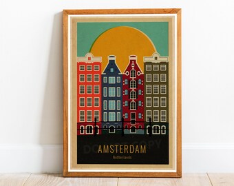 Amsterdam Netherlands Holland 01 Travel Art Print Poster, Amsterdam Art Print, Amsterdam Poster, Netherlands Travel Print