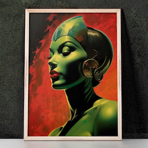 Green Kitsch Lady 03 Art Print inspired by Vladimir Tretchikoff, Mid Century Modern, Kitsch Wall Art, Home Decor, Retro Art