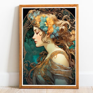 Art Nouveau Woman 10, Art Nouveau poster, Alphonse Mucha Style Print, Art Nouveau Art, Art Nouveau Print, Art Nouveau wall art, Home Decor