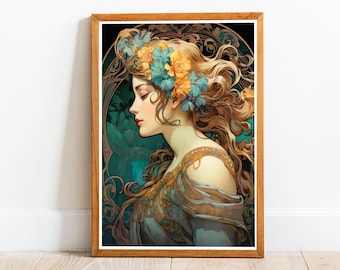 Art Nouveau Woman 10, Art Nouveau poster, Alphonse Mucha Style Print, Art Nouveau Art, Art Nouveau Print, Art Nouveau wall art, Home Decor