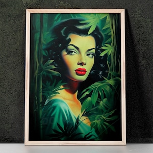 Green Kitsch Lady 05 Art Print inspired by Vladimir Tretchikoff, Mid Century Modern, Kitsch Wall Art, Home Decor, Retro Art