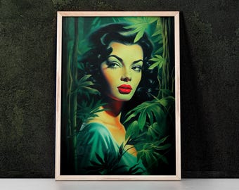 Green Kitsch Lady 05 Wydruk artystyczny inspirowany Vladimirem Tretchikoffem, Mid Century Modern, Kitsch Wall Art, Home Decor, Retro Art