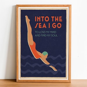 Swimmer 02 Art Print, Swimming Poster, Swimming Wall art, Home Decor, Retro Art, Art Deco Art, Swimming Gift, Sea Swimming
