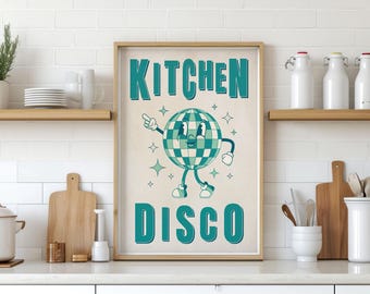 Impressão de discoteca de cozinha, arte de parede de cozinha, impressão de arte de discoteca, arte de parede retrô, decoração de discoteca descolada, impressão de arte de dança, pôster de discoteca de cozinha