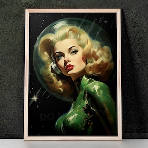 Green Kitsch Lady 09 Art Print inspired by Vladimir Tretchikoff, Mid Century Modern, Kitsch Wall Art, Home Decor, Retro Art