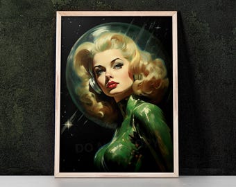 Green Kitsch Lady 09 Wydruk artystyczny inspirowany Vladimirem Tretchikoffem, Mid Century Modern, Kitsch Wall Art, Home Decor, Retro Art