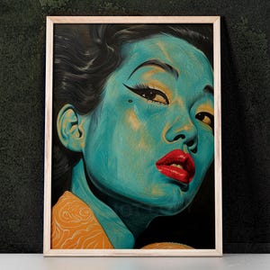 Blaue Kitsch Lady 11 Kunstdruck inspiriert von Wladimir Tretchikoff, Mid Century Modern, Kitsch Wandkunst, Dekoration, Retro Kunst