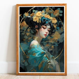 Art Nouveau Geisha Woman 03, Art Nouveau-poster, Alphonse Mucha Style Print, Art Nouveau Art, Art Nouveau Print, Nouveau Wall Art