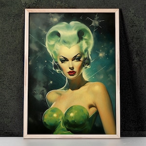 Grüne Kitsch Lady 07 Kunstdruck inspiriert von Wladimir Tretchikoff, Mid Century Modern, Kitsch Wandkunst, Home Decor, Retro Kunst