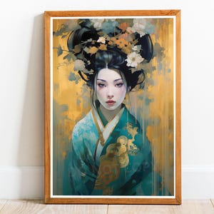 Art Nouveau Geisha Woman 09, Art Nouveau-poster, Alphonse Mucha Style Print, Art Nouveau Art, Art Nouveau Print, Nouveau Wall Art