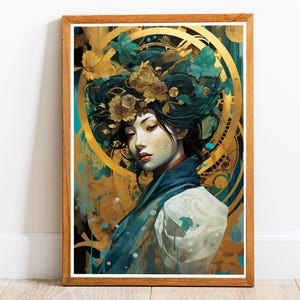 Art Nouveau Geisha Woman 02, Art Nouveau-poster, Alphonse Mucha Style Print, Art Nouveau Art, Art Nouveau Print, Nouveau Wall Art