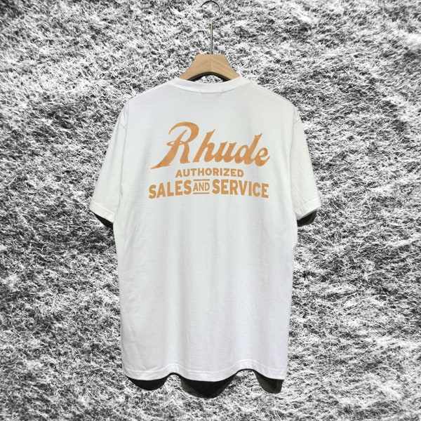 Rhude T-shirt, Rhude lettering double-sided print retro round neck cotton casual T-shirt, short-sleeved top T-shirt, gift for him
