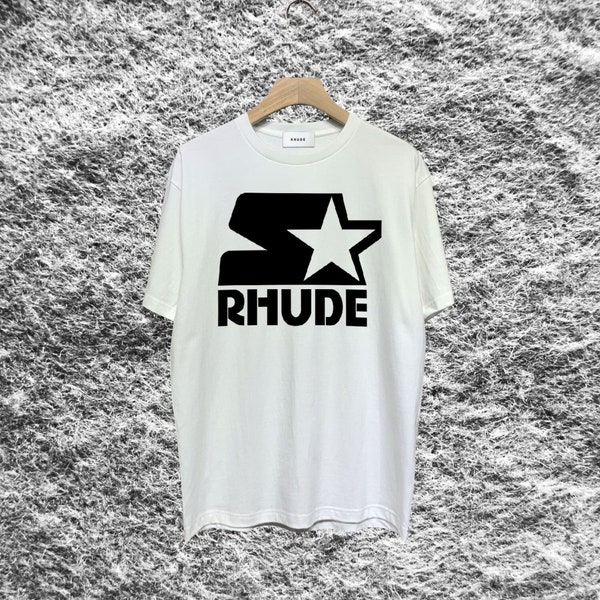 Rhude T-shirt, Rhude letter five-pointed star print retro round neck cotton casual T-shirt, short-sleeved top T-shirt, give him a gift