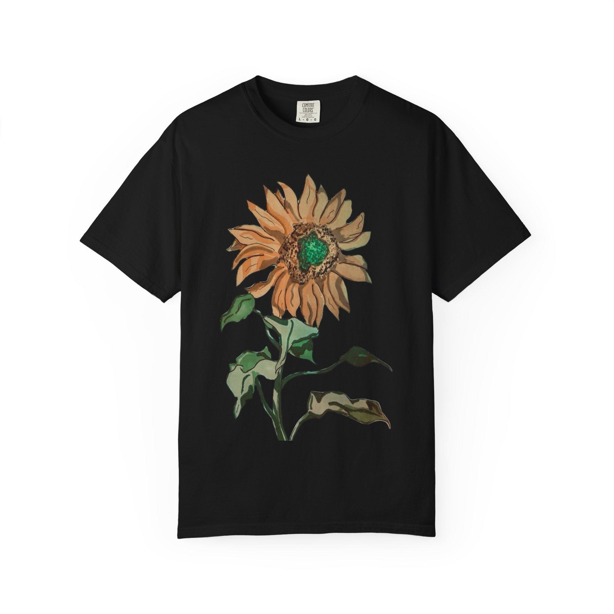 ひまわりアート ユニセックス Tシャツ、自然オリジナルアート Tシャツ