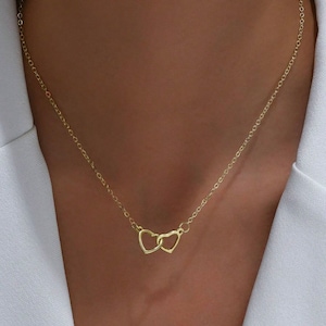 Doppelherz-Liebesanhänger-Halskette für Frauen, Edelstahl, Hochzeitsgeschenk, Paarschmuck, Liebeserklärungsgeschenk, Geschenkidee für Frauen.