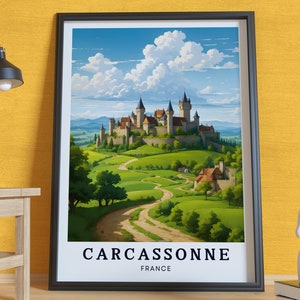 Póster de Carcassonne, póster de Francia, decoración de pared con un castillo pintoresco