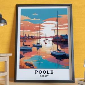 Poole Poster, Dorset Poster, England Poster, Serene Hafen Sonnenuntergang Wand Kunst Dekor