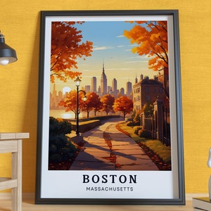 Boston Poster, Massachusetts Druck, Herbstlaub Weg, Herbst
