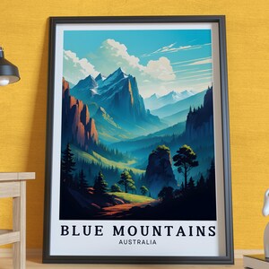 Blue Mountains Travel poster, Australia Travel Print, Scenic Mountain Landscape, Wall Art Decor