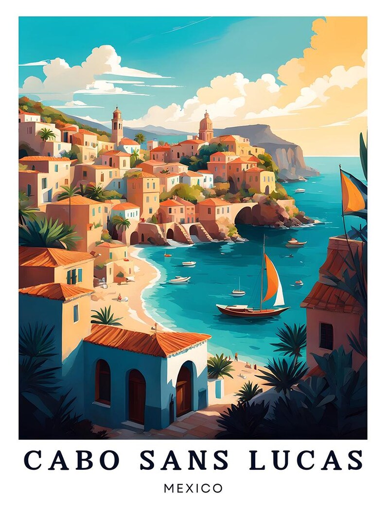 Cabo Sans Lucas Poster, Mexico Poster, Coastal Village Scenic Wall Art ...
