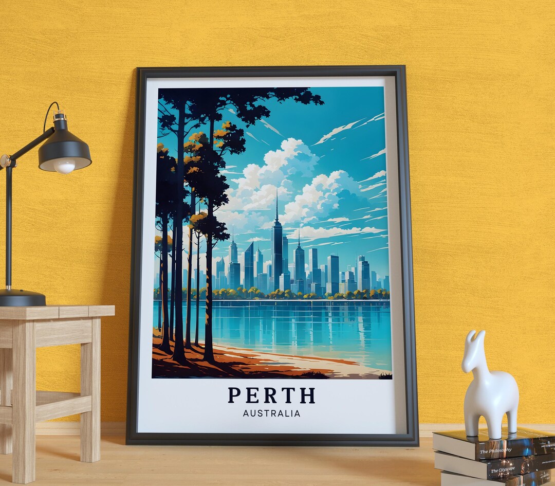 Perth Community Posters Perth Skyline Travel Poster, Australia City Print - Etsy