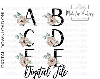 Floral Initial Monogram Design, PNG JPG Files (Digital File)