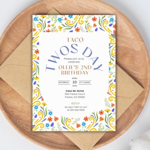 TWOS-day Fiesta Birthday Invitation, Second Birthday 2nd Mexican Boy Girl Birthday, PDF Printable Invite