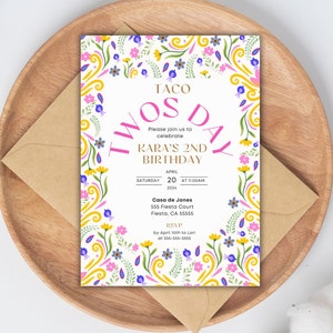 TWOS-day Fiesta Birthday Invitation, Second Birthday 2nd Mexican Girl Birthday, PDF Printable Invite