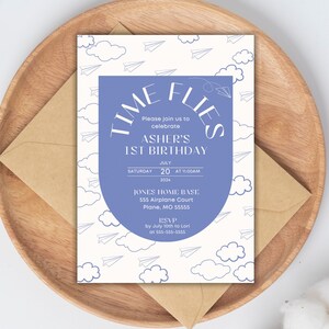 Airplane Birthday Invitation, Paper Airplane 1st Birthday Party Invite, First Birthday Invitation, PDF Printable Invitation