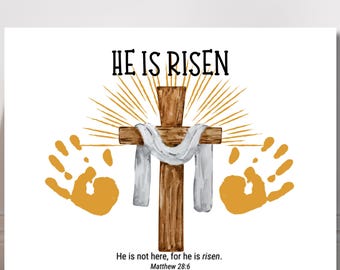 He is Risen Handprint Craft Printable Easter Craft Jesus is Risen Crafts Kids Toddler Baby Sunday School Resurrection Craft Church Activity